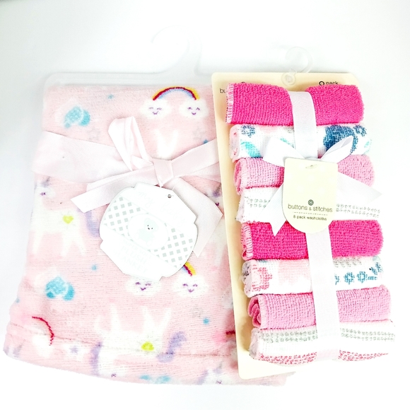 My Baby Other - My Baby Girl Super Soft Pink Plush Blanket Unicorns 30 X 30 & Washcloth Bundle